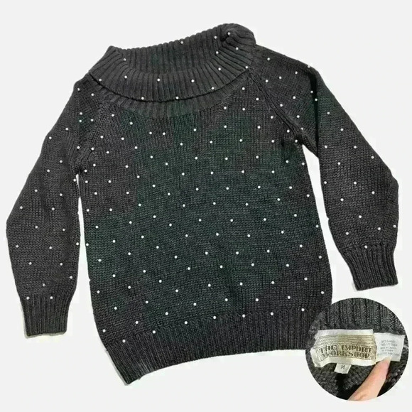 Vintage 80s/90s The Import Workshop Pearl Cowl Neck Ramie Cotton Sweater Medium - Picture 1 of 7
